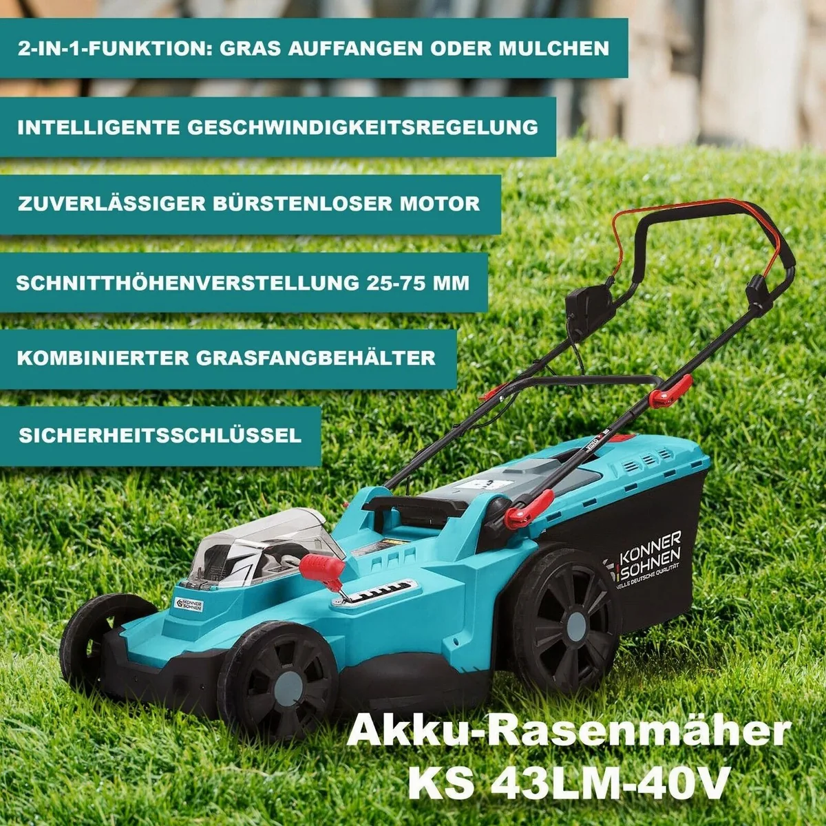 Könner & Söhnen Akkurasenmäher KS 43LM-40V, bürstenloser Motor, 2-in-1-Funktion 2