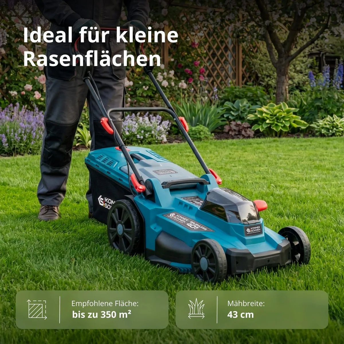 Könner & Söhnen KS 43LM-40V, zentrale Schnitthöhenverstellung, Akkubetrieb – hohe Effizienz 2