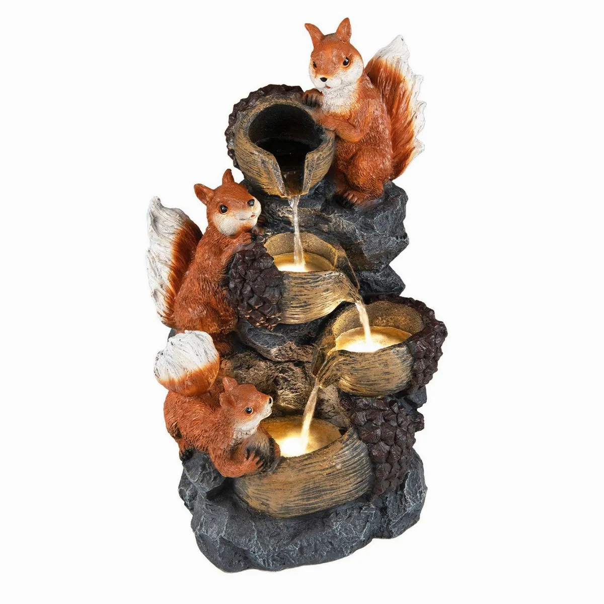 KOMFOTTEU Gartenbrunnen, 4-stufig mit LED-Beleuchtung und Pumpe