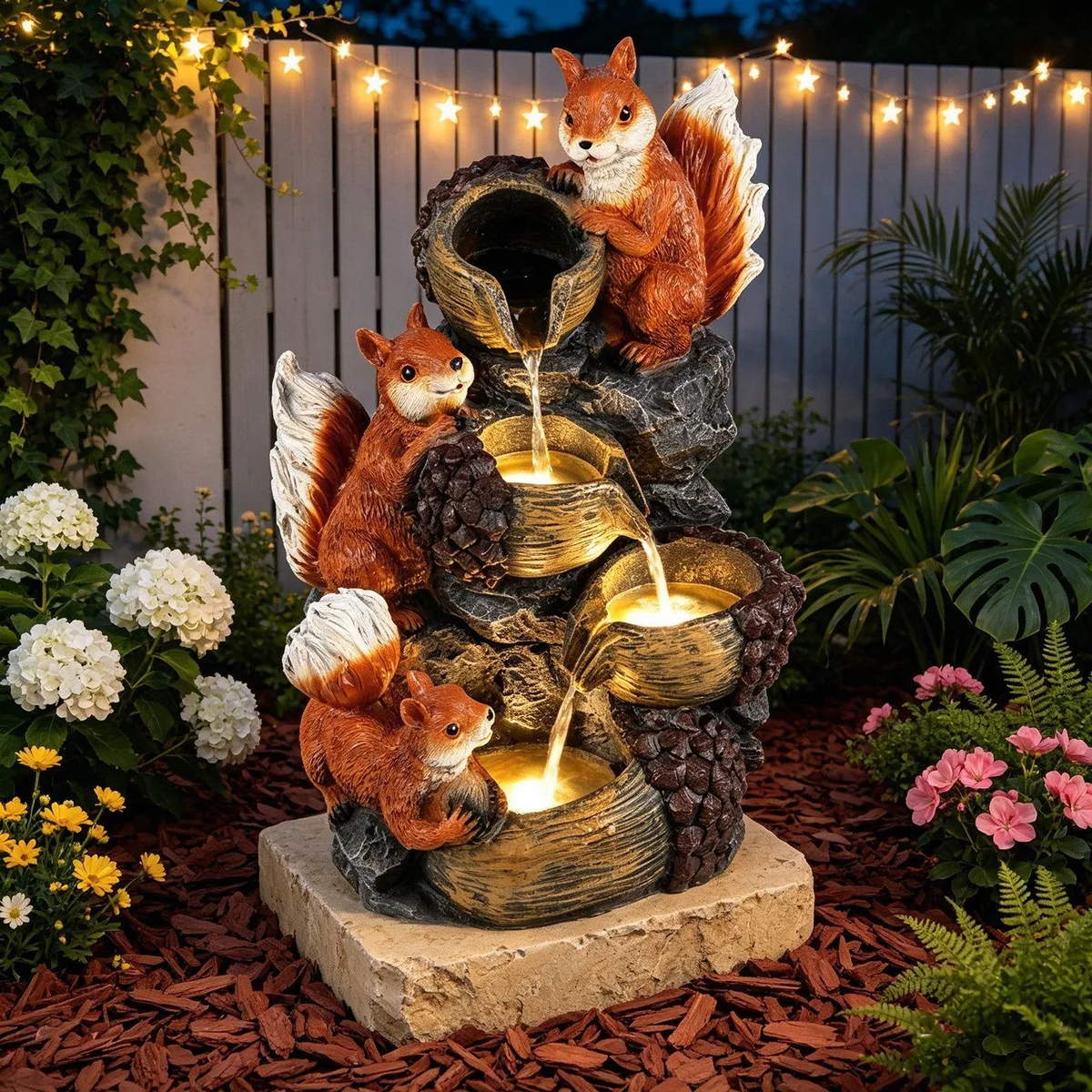 KOMFOTTEU Gartenbrunnen, 4-stufig mit LED-Beleuchtung und Pumpe 2