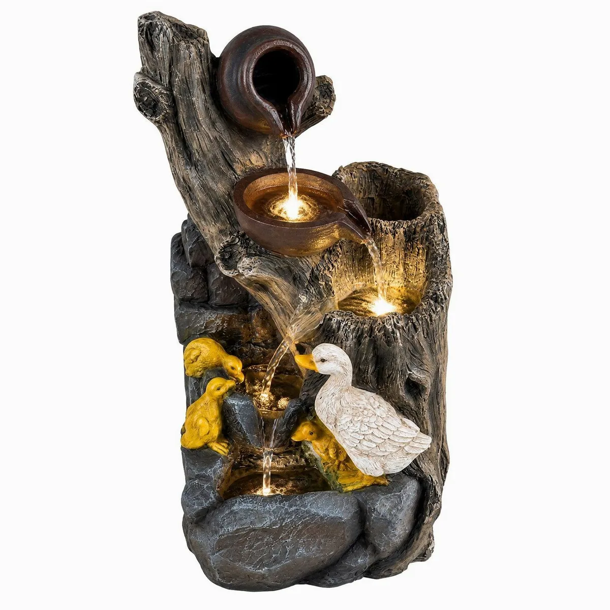 KOMFOTTEU Zimmerbrunnen, 4-stufig, LED-Beleuchtung, dekorativ — 30 x 27 x 57 cm 2