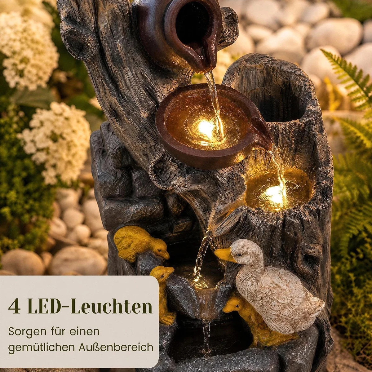 KOMFOTTEU Zimmerbrunnen, 4-stufig, LED-Beleuchtung, dekorativ — 30 x 27 x 57 cm 5
