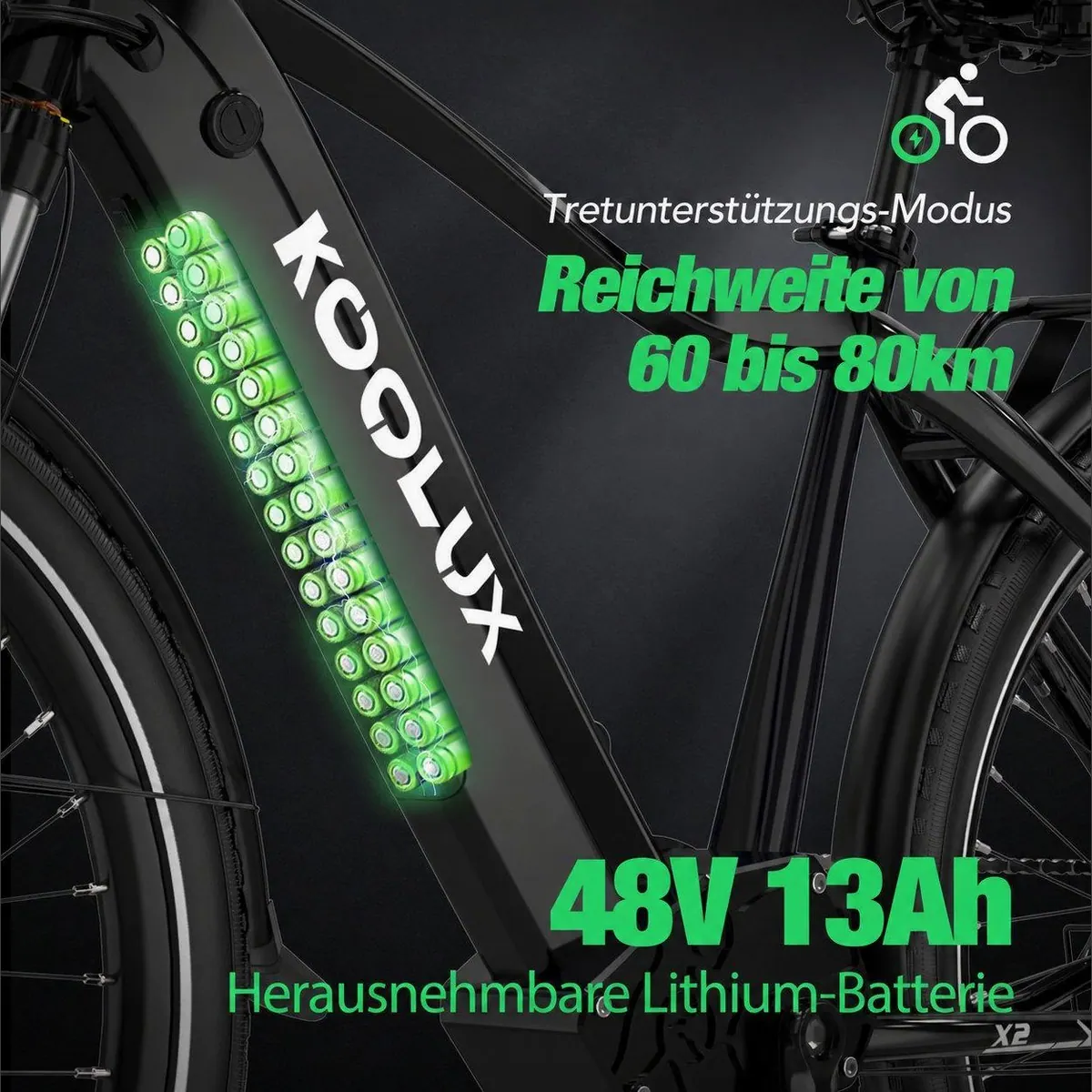 KOOLUX E-Bike 26 Zoll, 7-Gang Shimano, 624 Wh Akku, Scheibenbremsen — für Damen und Herren 2