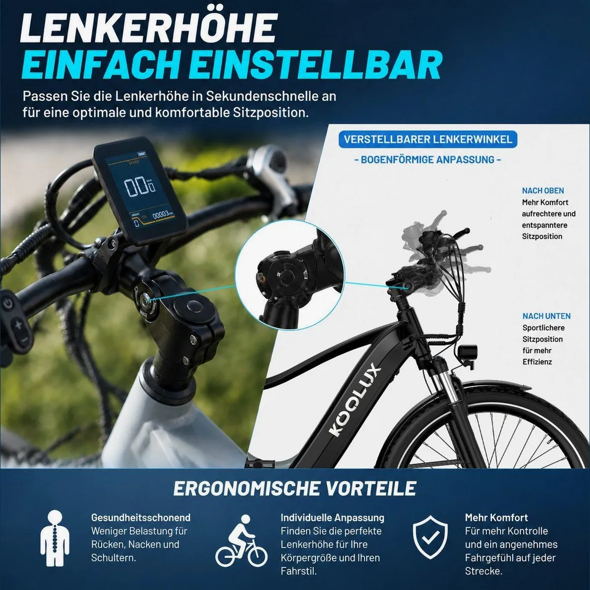 KOOLUX E-Bike 26 Zoll, 7-Gang Shimano, 624 Wh Akku, Scheibenbremsen — für Damen und Herren 5