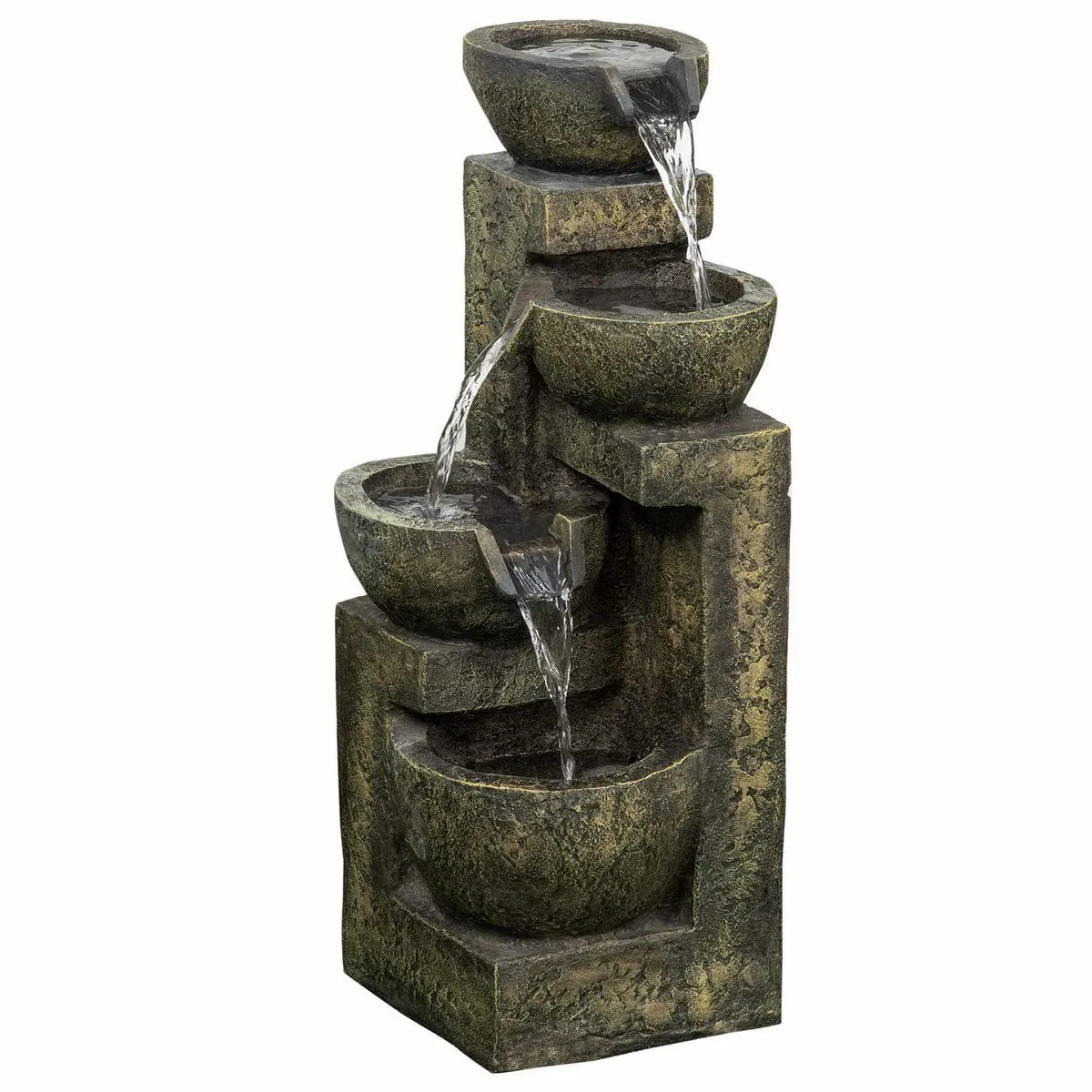 kowdom Gartenbrunnen, 4-stufige Kaskade, regelbarer Wasserfluss — Natursteinoptik, wetterfest, entspannende Klangkulisse