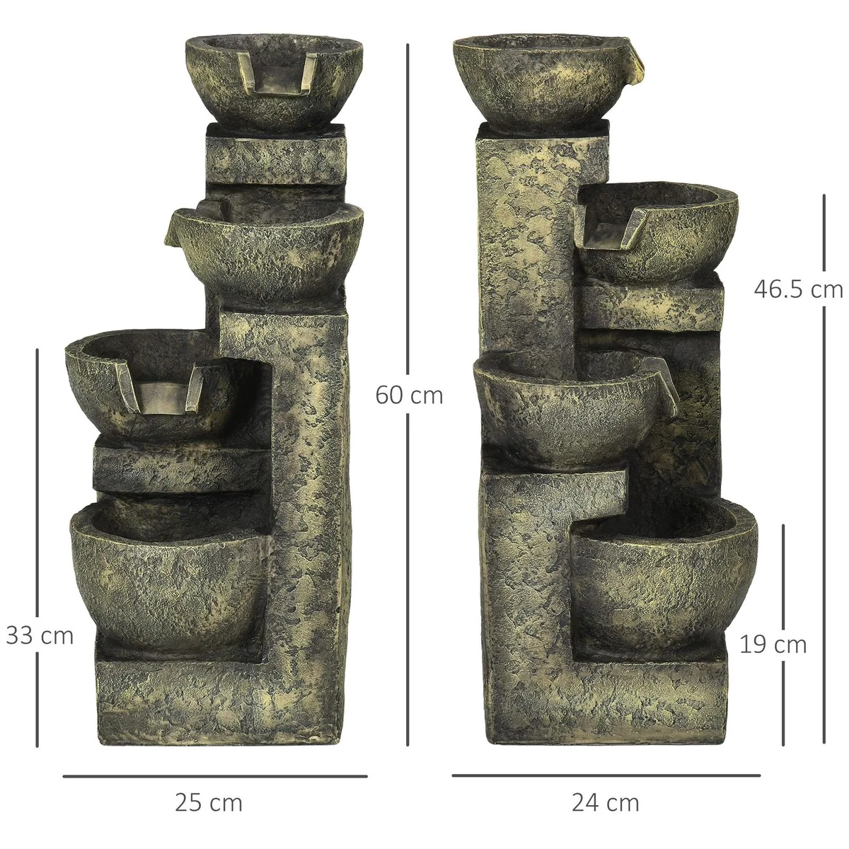 kowdom Gartenbrunnen, 4-stufige Kaskade, regelbarer Wasserfluss — Natursteinoptik, wetterfest, entspannende Klangkulisse 5
