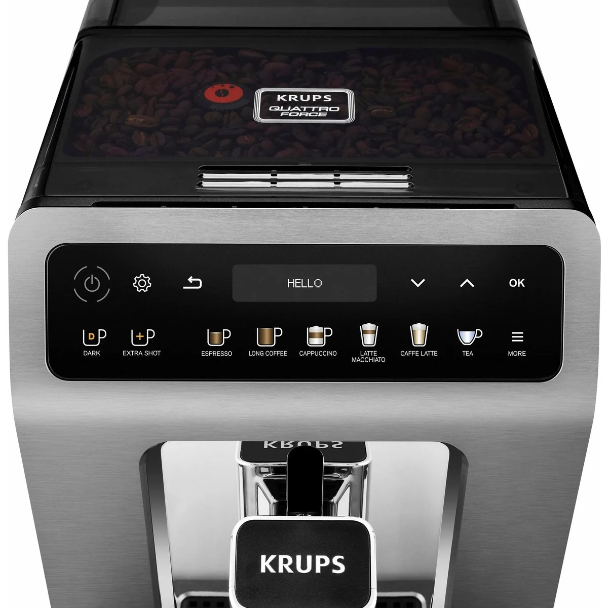 Krups EA894T Evidence Plus, One-Touch-Cappuccino, Edelstahl-Kegelmahlwerk, Barista Quattro Force Technologie 3