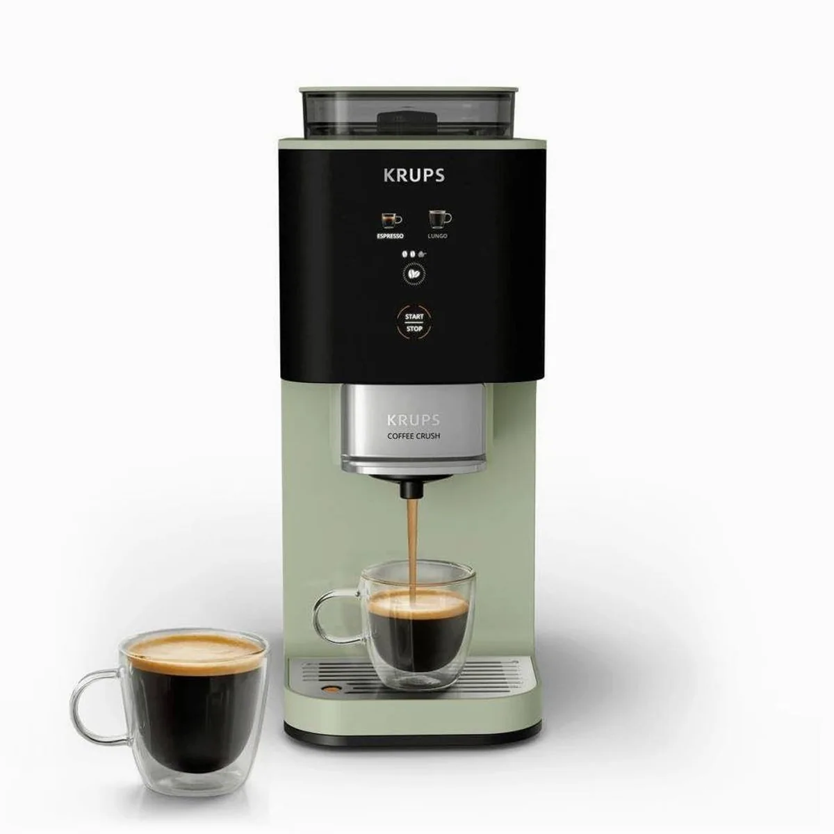 Krups Coffee Crush SA401LE0, kompakte Espressomaschine mit Edelstahlmühle und 15 Bar Druck
