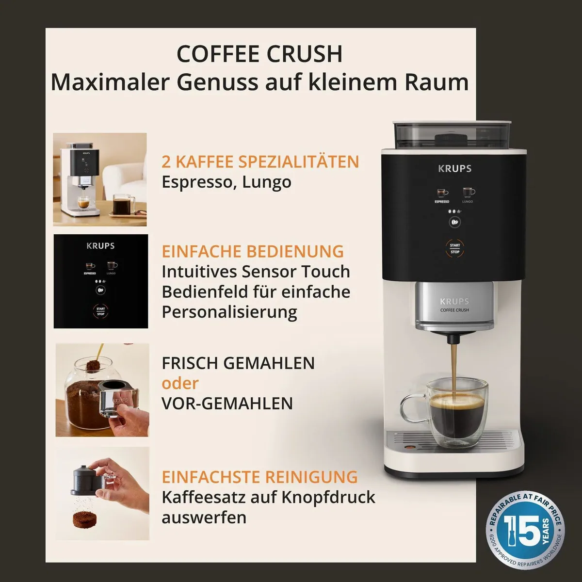 Krups Coffee Crush SA4001, kompakt, einfache Bedienung, für Espresso & Lungo 3