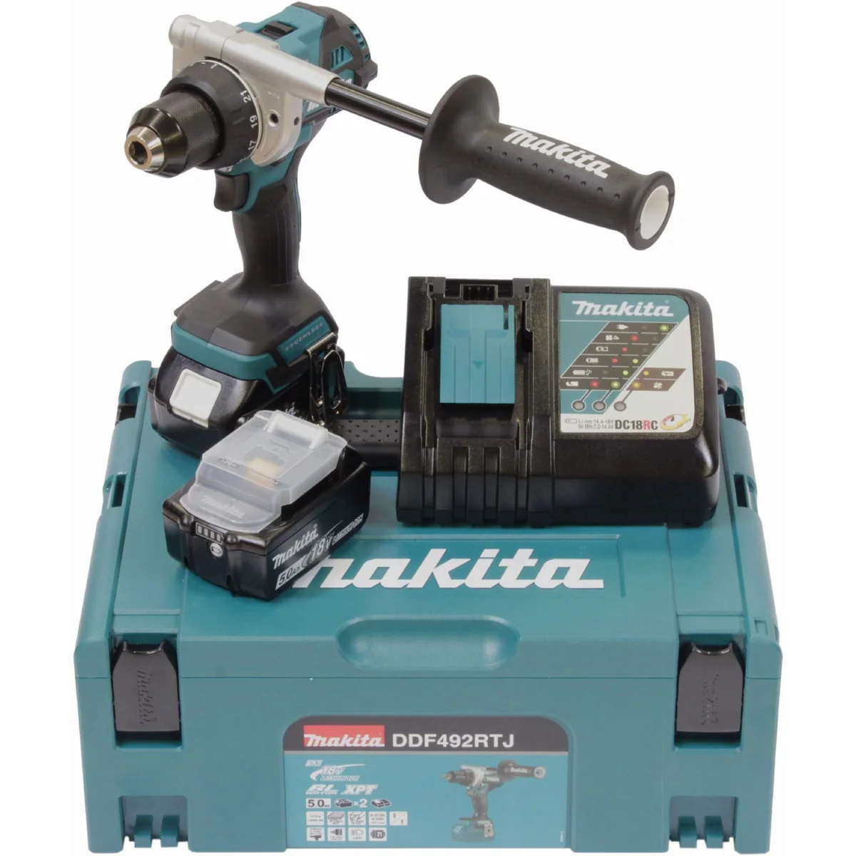 Makita DDF492RTJ Akku-Bohrschrauber, leistungsstark, kompakt, inklusive 2 Akkus