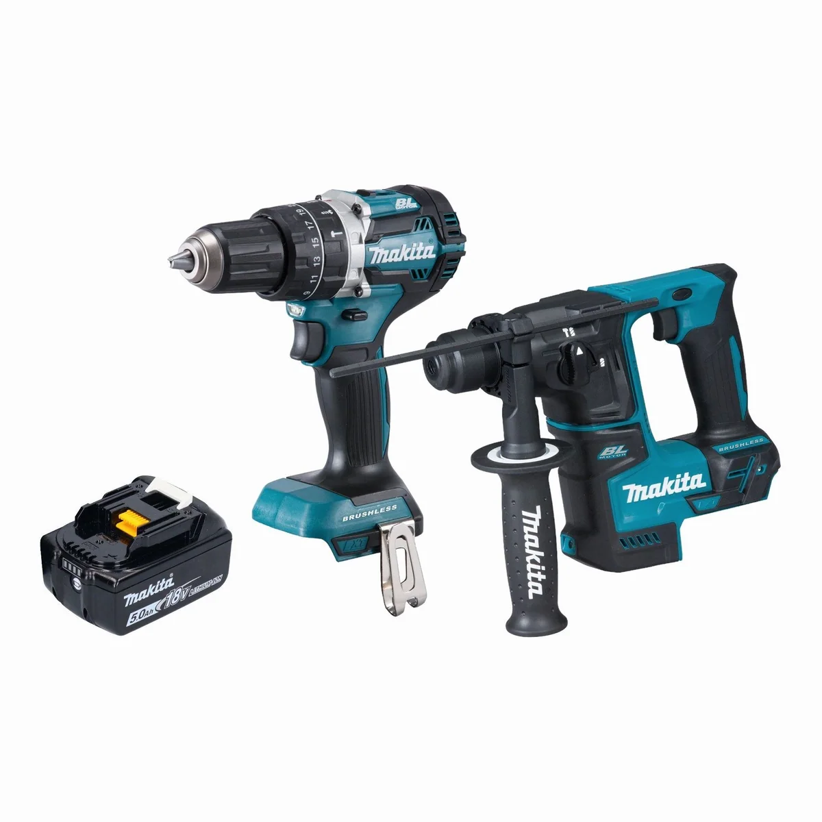 Makita DLX 2278 Akku-Kombo-Set, DHP 484 Schlagbohrschrauber und DHR 171 Bohrhammer — 54 Nm, bürstenlos, LED-Licht