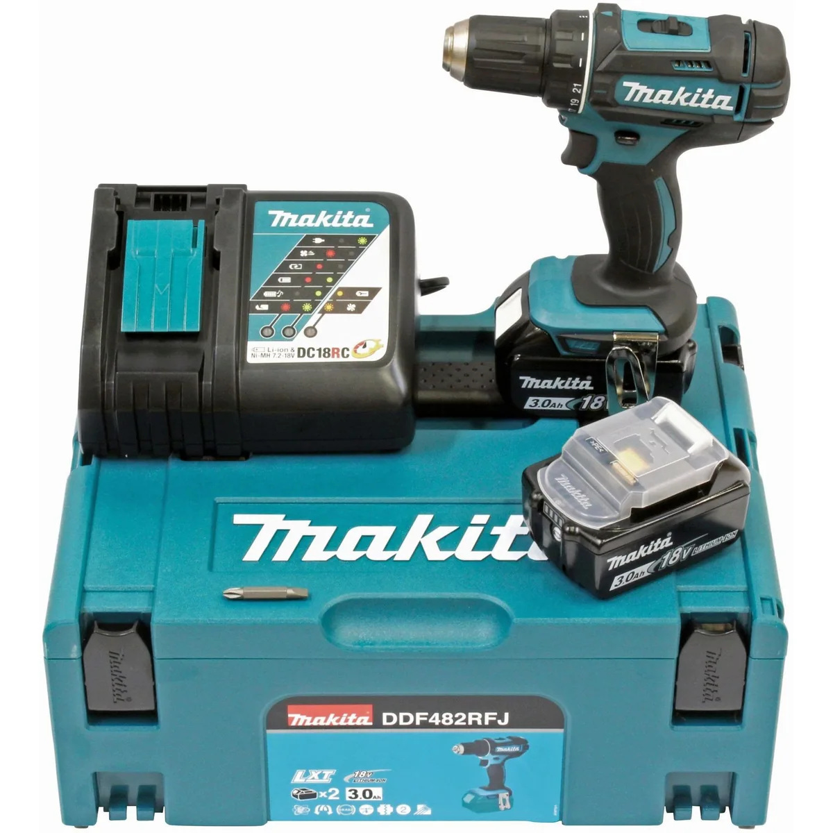 Makita DDF482RFJ Akku-Bohrschrauber, max. 1900 U/min, inkl. 2 Akkus und Koffer