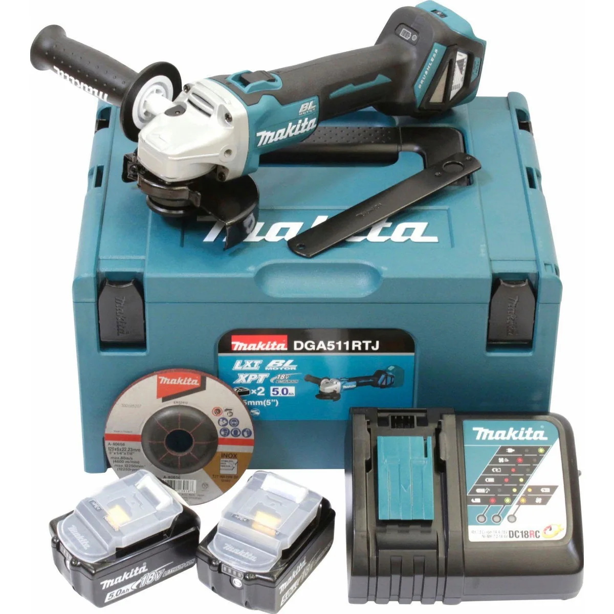 Makita DGA511RTJ Akku-Winkelschleifer, leistungsstark, vielseitig, inkl. Zubehör