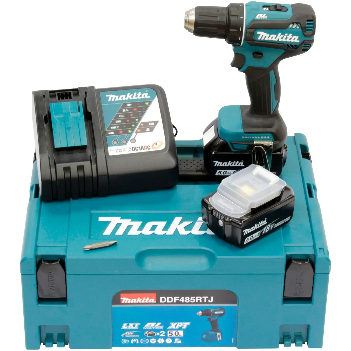 Makita DDF485RTJ Akku-Bohrschrauber, 1900 U/min, inkl. 2 Akkus und Ladegerät