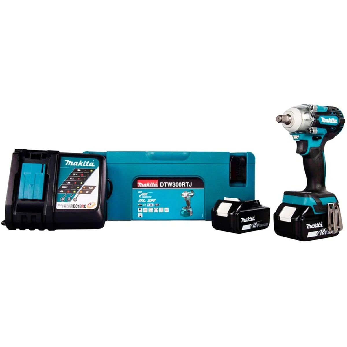 Makita DTW300RTJ Akku-Schlagschrauber, 330 Nm, 3200 U/min, Set mit 2 Akkus