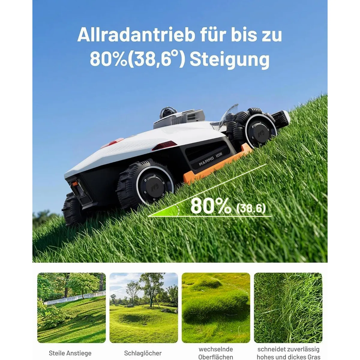 Mammotion LUBA 3 AWD 3000 Rasenmähroboter, intelligente Navigation, Allradantrieb, hohe Steigfähigkeit 2