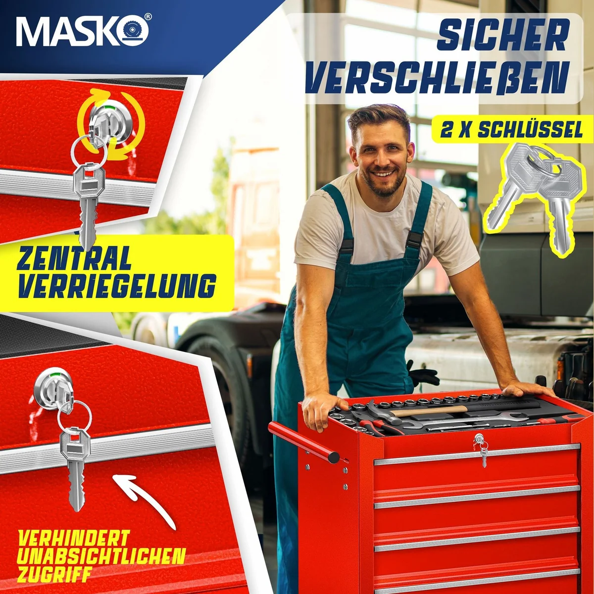 MASKO Werkstattwagen Profi Werkzeugwagen, 5 Schubladen, abschließbar, robustes Metall, mobil 3