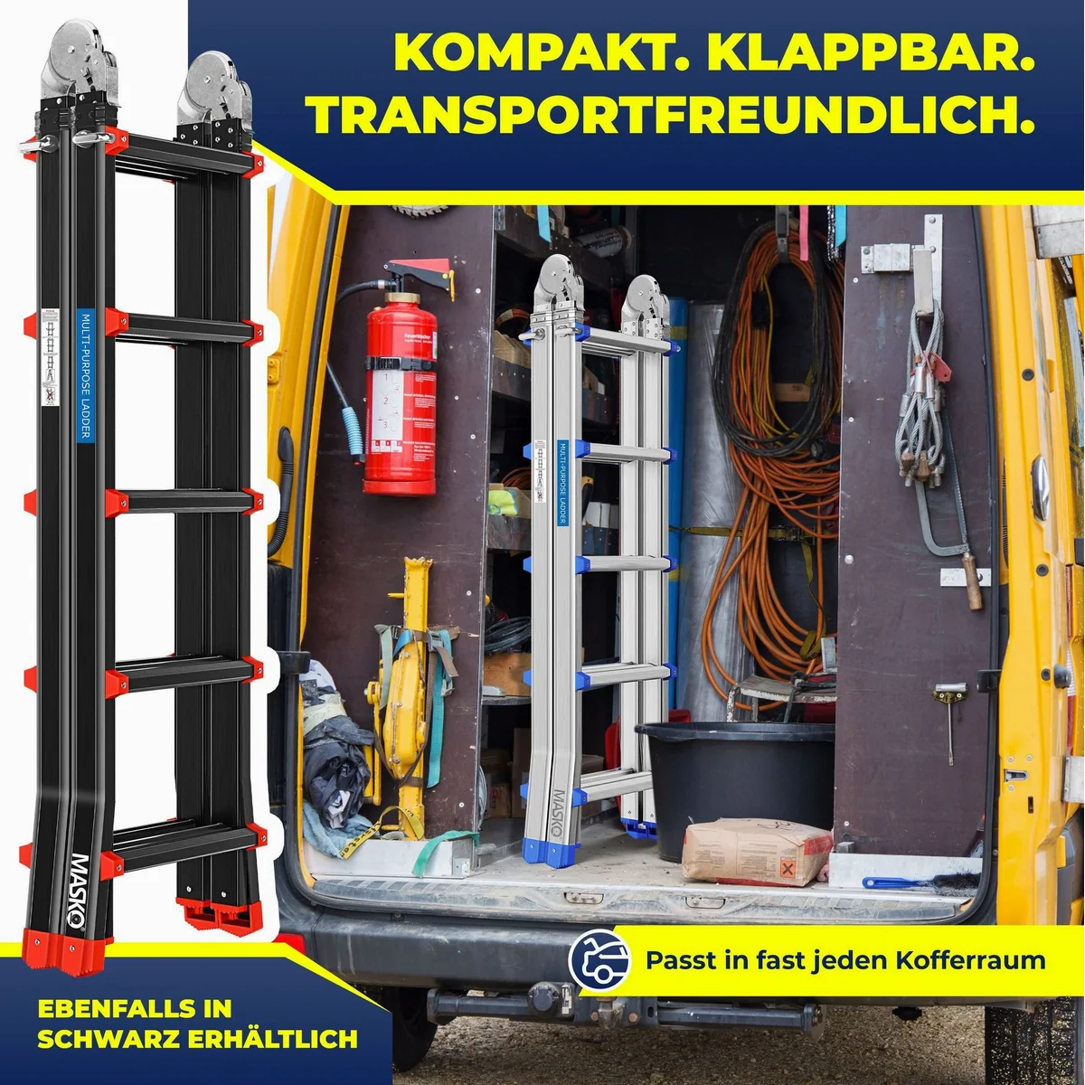 MASKO Vielzweckleiter Aluminium 6in1, ausziehbar, rutschfest, multifunktional — 150 kg Tragkraft 4