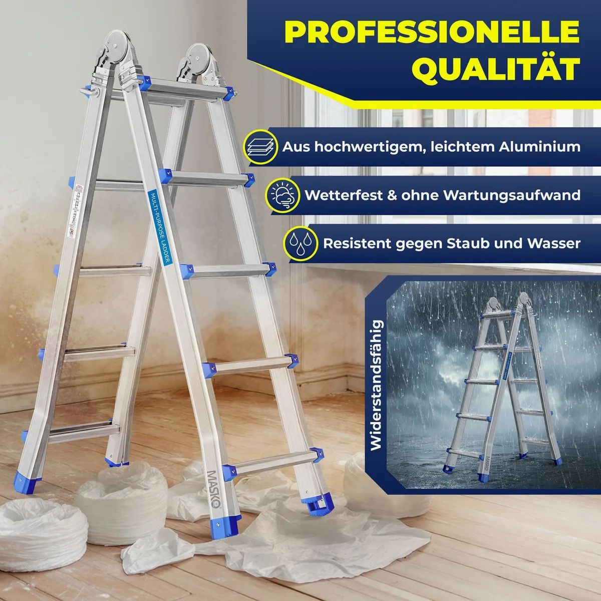 MASKO Vielzweckleiter Aluminium 6in1, ausziehbar, rutschfest, multifunktional — 150 kg Tragkraft 5