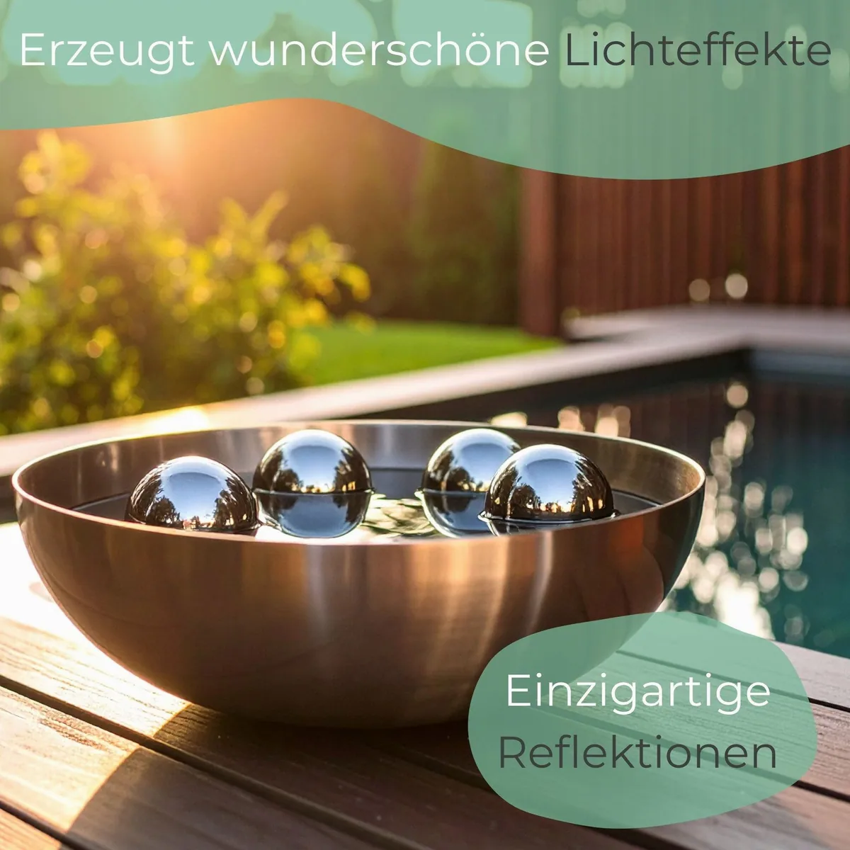 matches21 HOME & HOBBY Solarbrunnen Set, hochwertige Wasserfontäne, dekorative Schale — ideal für Balkon und Garten 5