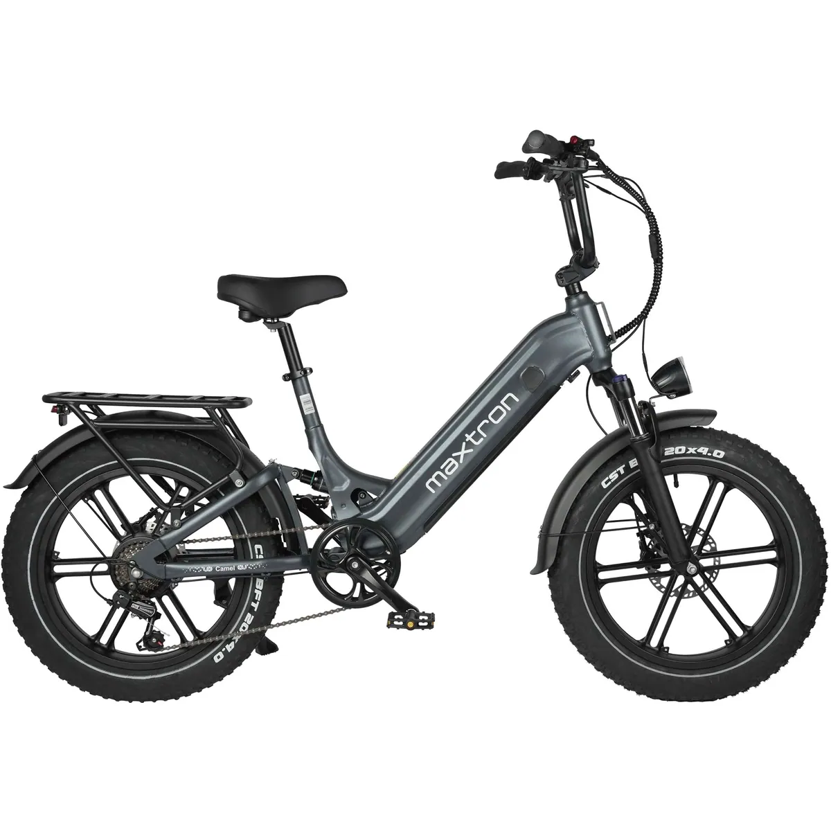 Maxtron Camel E-Bike, 250W Heckmotor, 7-Gang Shimano — 48V Akku, 20-Zoll-Fettreifen, hydraulische Scheibenbremsen