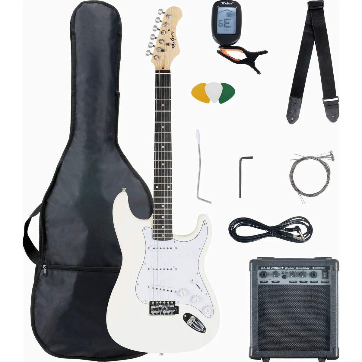 McGrey Rockit E-Gitarre ST-Style, 8-teiliges Komplettset mit Verstärker — ideal für Einsteiger