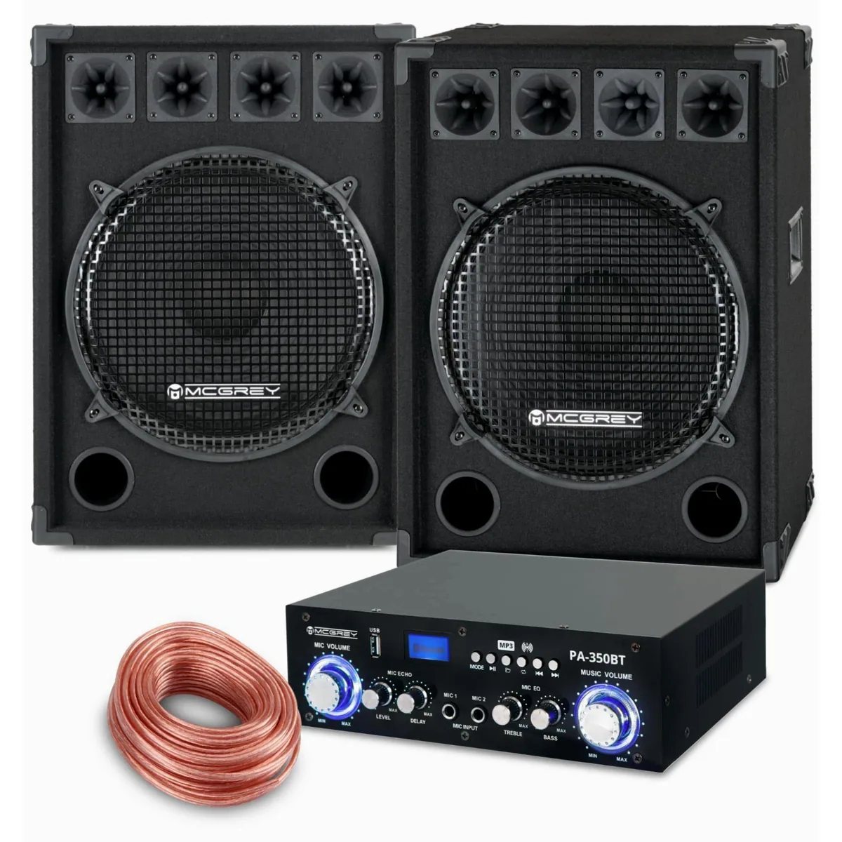 McGrey PA Komplettset PowerDJ-2500, 800 W, Bluetooth, 2-Wege-System — ideal für Partys