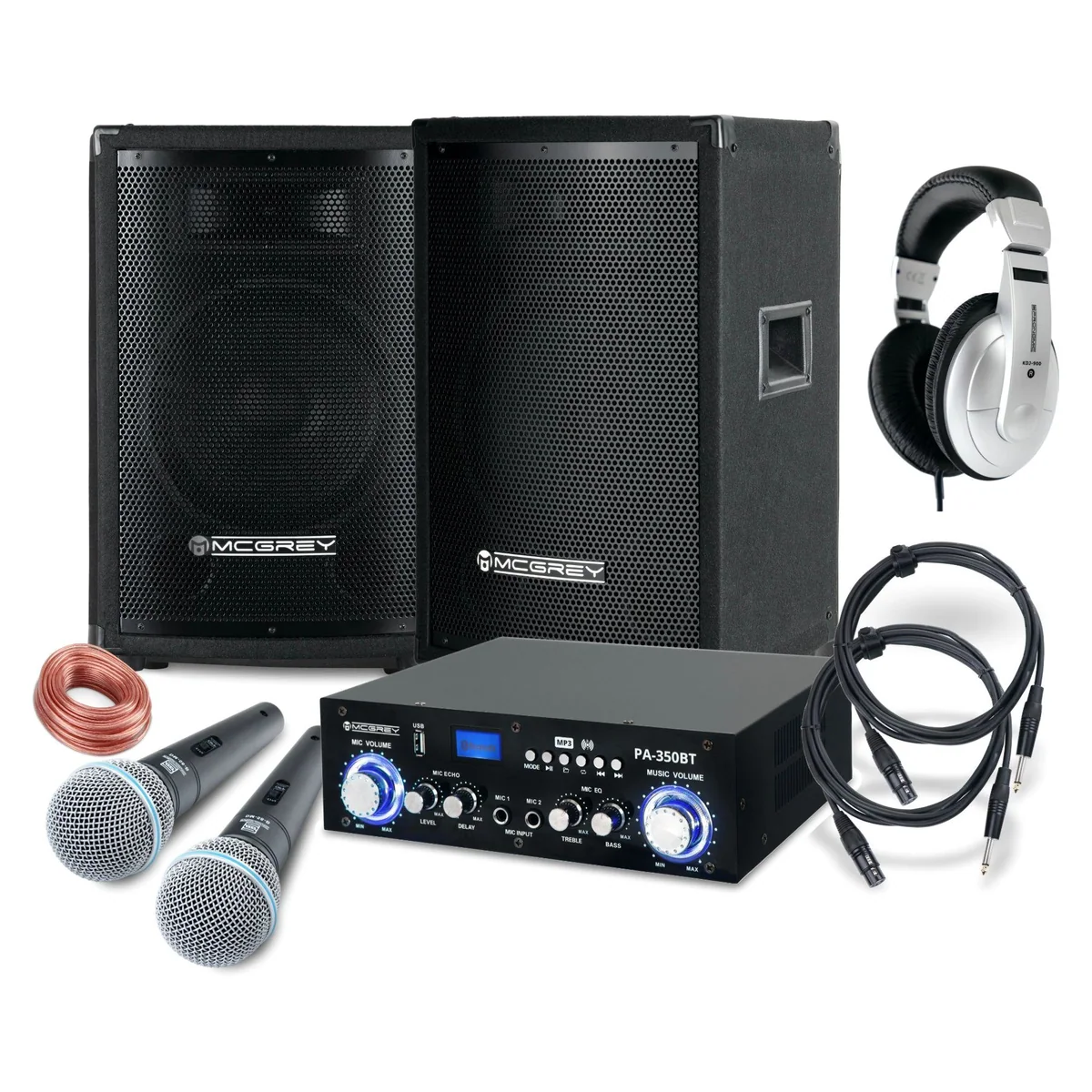 McGrey DJ Karaoke Komplettset PA Anlage, Bluetooth, 400 W, 2-Wege System