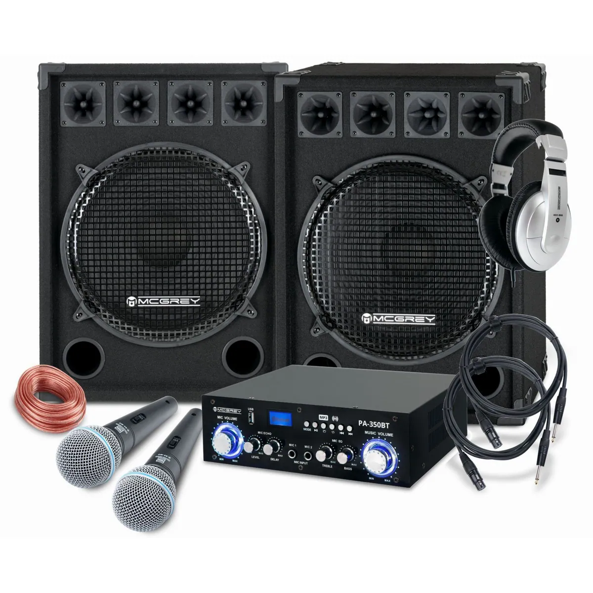 McGrey Party-2500 DJ Karaoke Komplettset, kraftvolle 800 W PA-Anlage mit Bluetooth und Mikrofonen