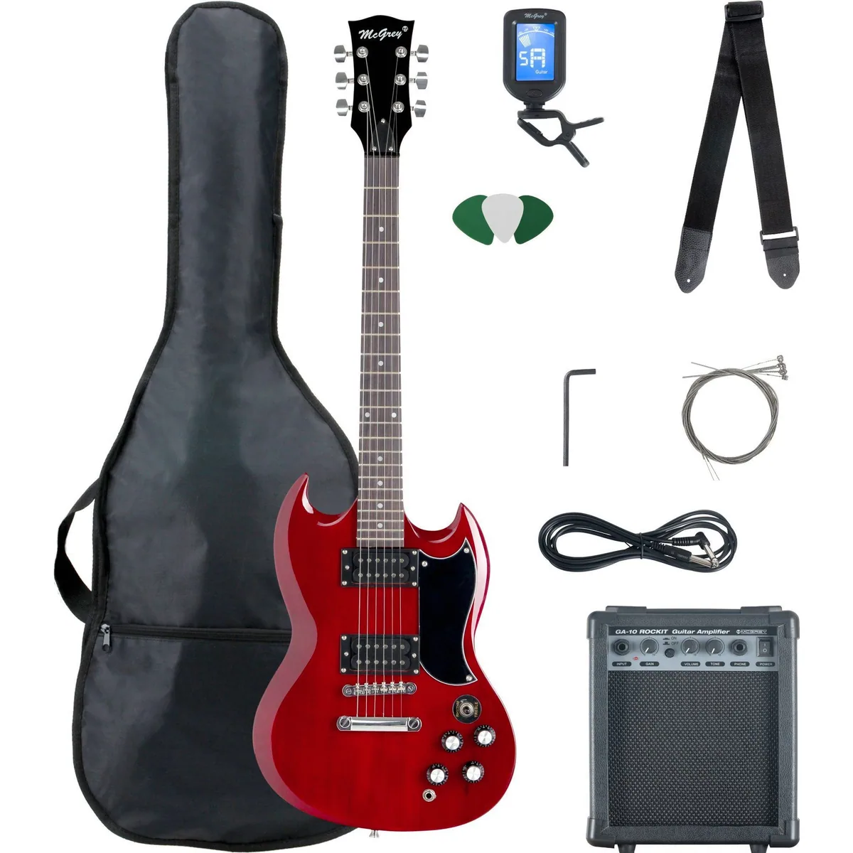McGrey Rockit E-Gitarre, Double Cut Komplettset mit Verstärker und Zubehör