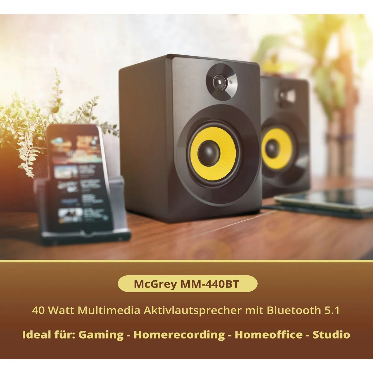 McGrey MM-440BT Multimedia Studio Monitor Paar, 40 W Leistung, Bluetooth 5.1, flexible Klangregelung 3