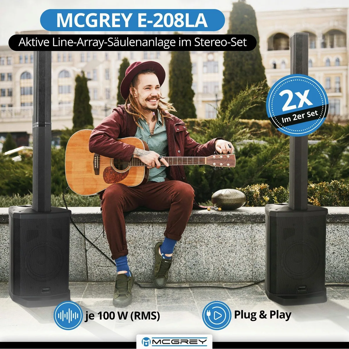 McGrey E-208LA Aktiv Line Array Säulenanlage, kabelloser Stereo-Sound, flexibles Stecksystem 2
