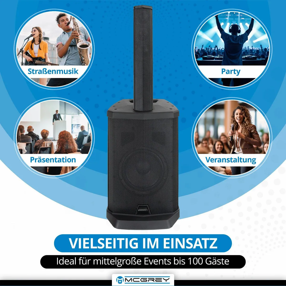 McGrey E-208LA Aktiv Line Array Säulenanlage, kabelloser Stereo-Sound, flexibles Stecksystem 5