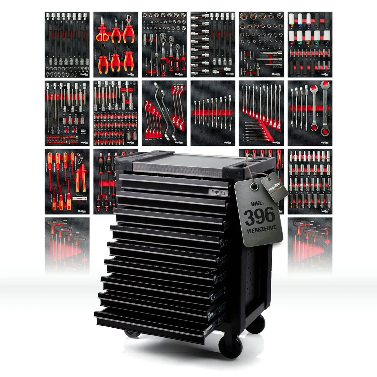 Mephisto-Tools Werkzeugwagen ProLine, 9 Schubladen, Chrom Vanadium Stahl — kompakt, sicher, mobil
