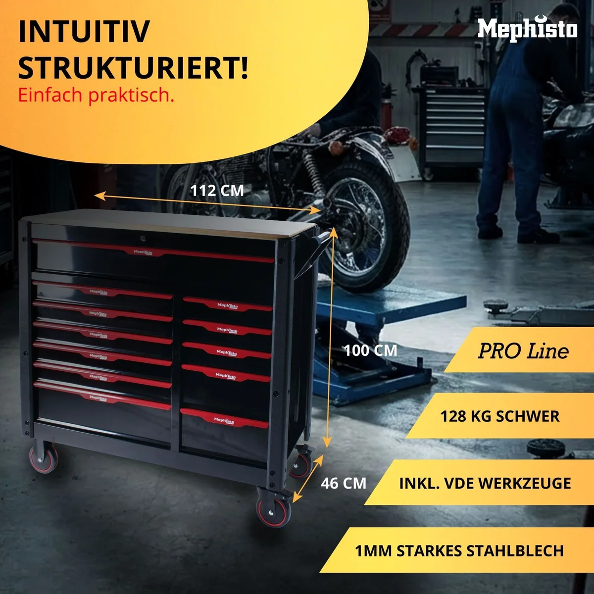 Mephisto-Tools BIG Werkzeugwagen, 12 abschließbare Schubladen, hochwertiges CRV-Werkzeug 2