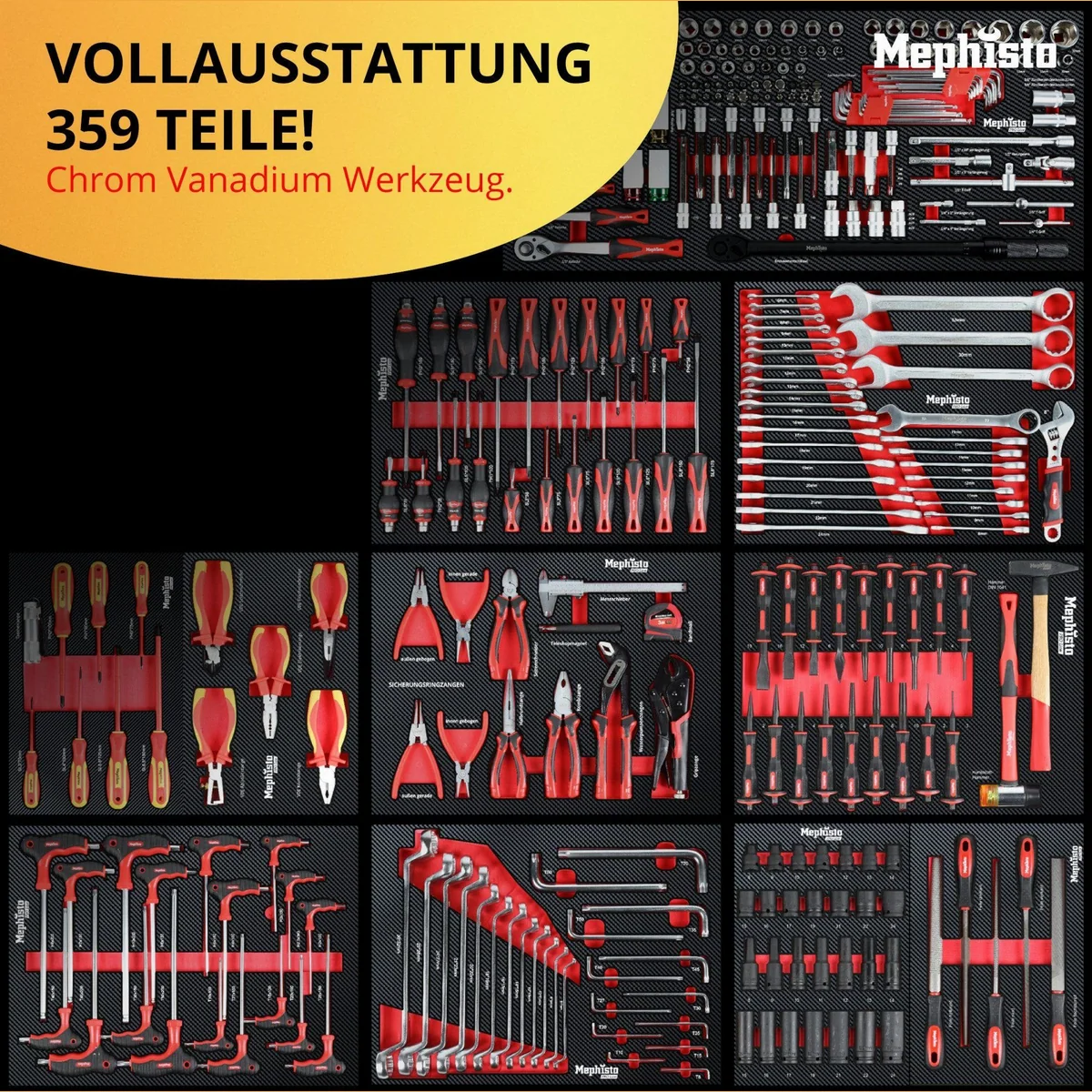 Mephisto-Tools BIG Werkzeugwagen, 12 abschließbare Schubladen, hochwertiges CRV-Werkzeug 3