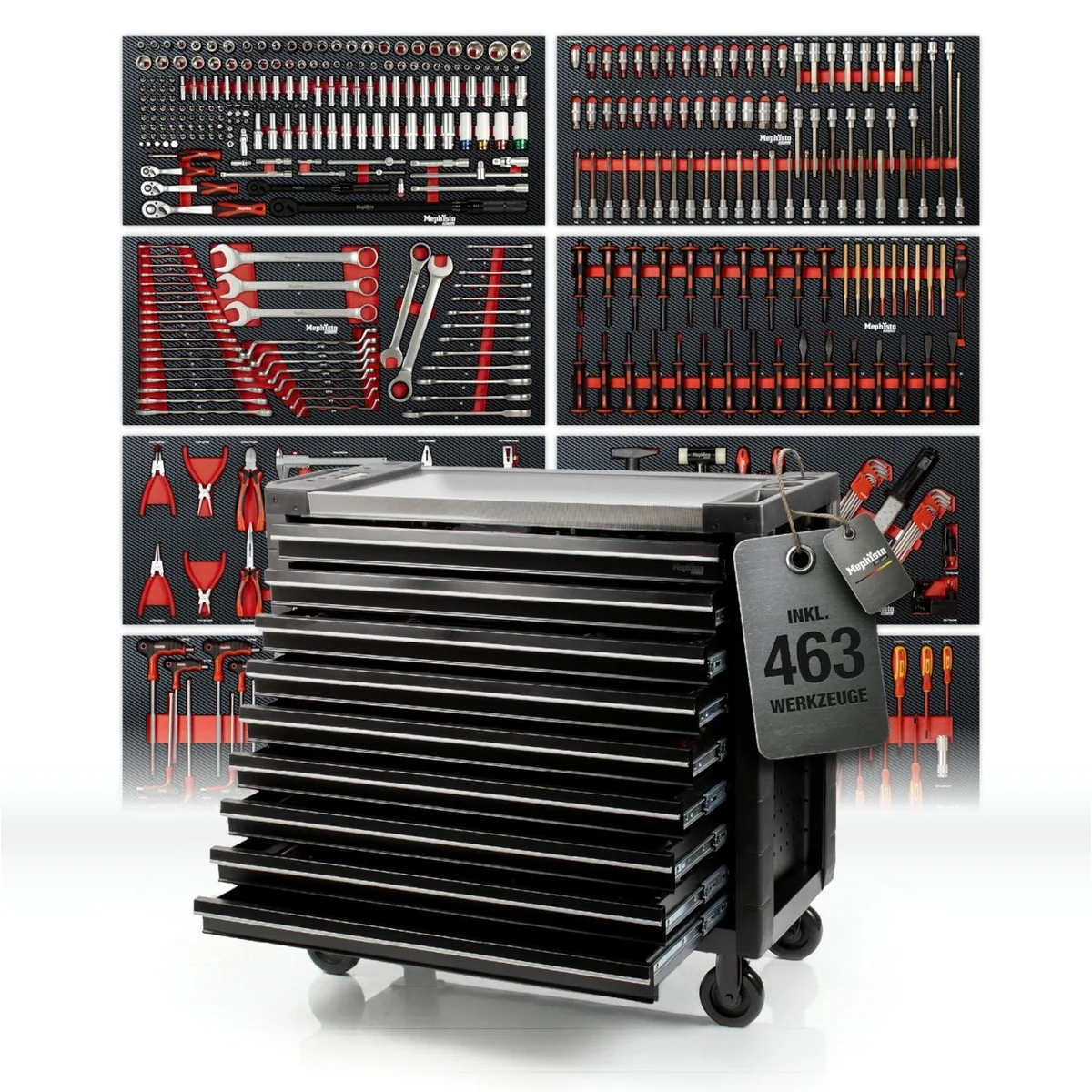 Mephisto-Tools Pro Line Big Black Werkzeugwagen, robuste Bauweise, 463-teiliges Werkzeugset, abschließbar