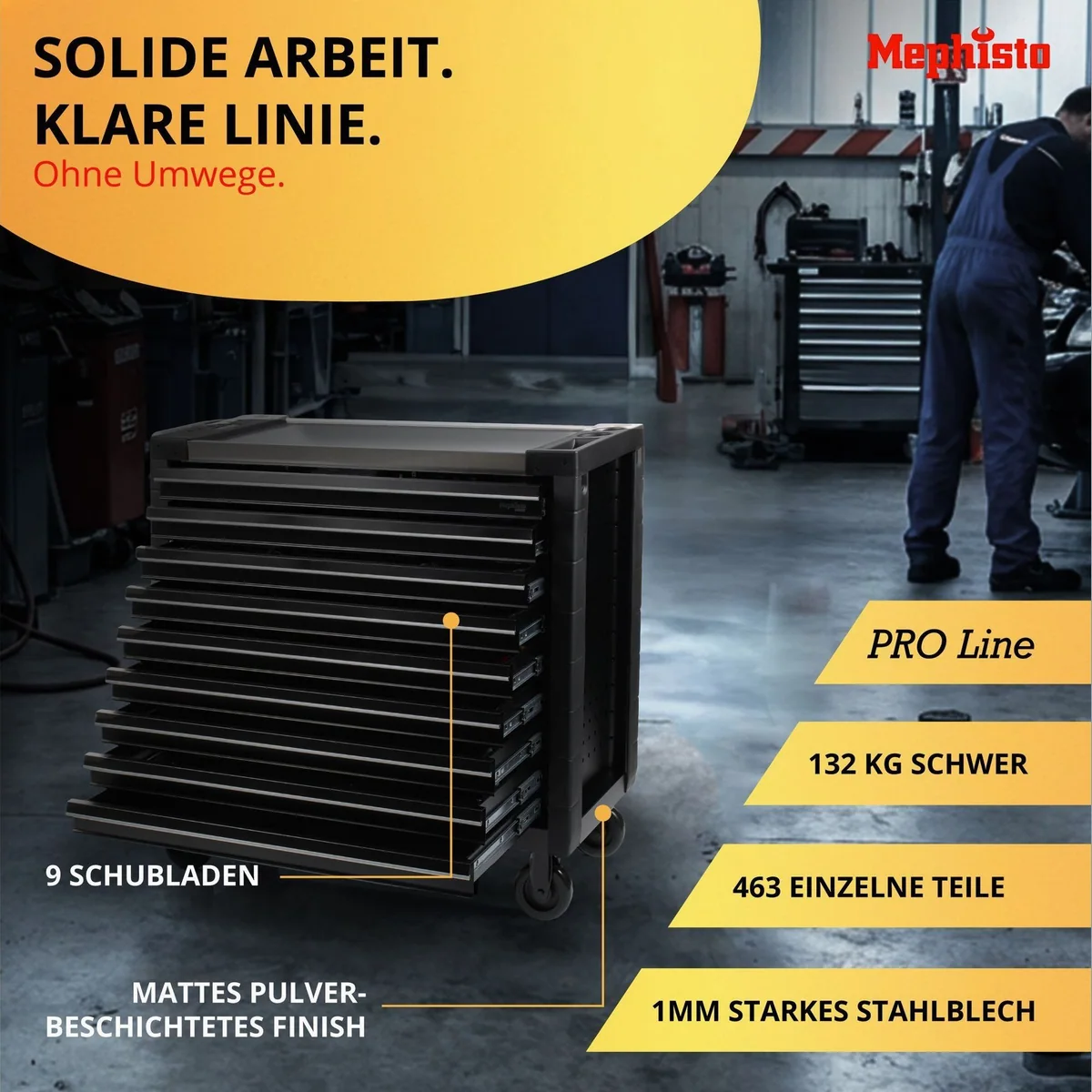 Mephisto-Tools Pro Line Big Black Werkzeugwagen, robuste Bauweise, 463-teiliges Werkzeugset, abschließbar 2