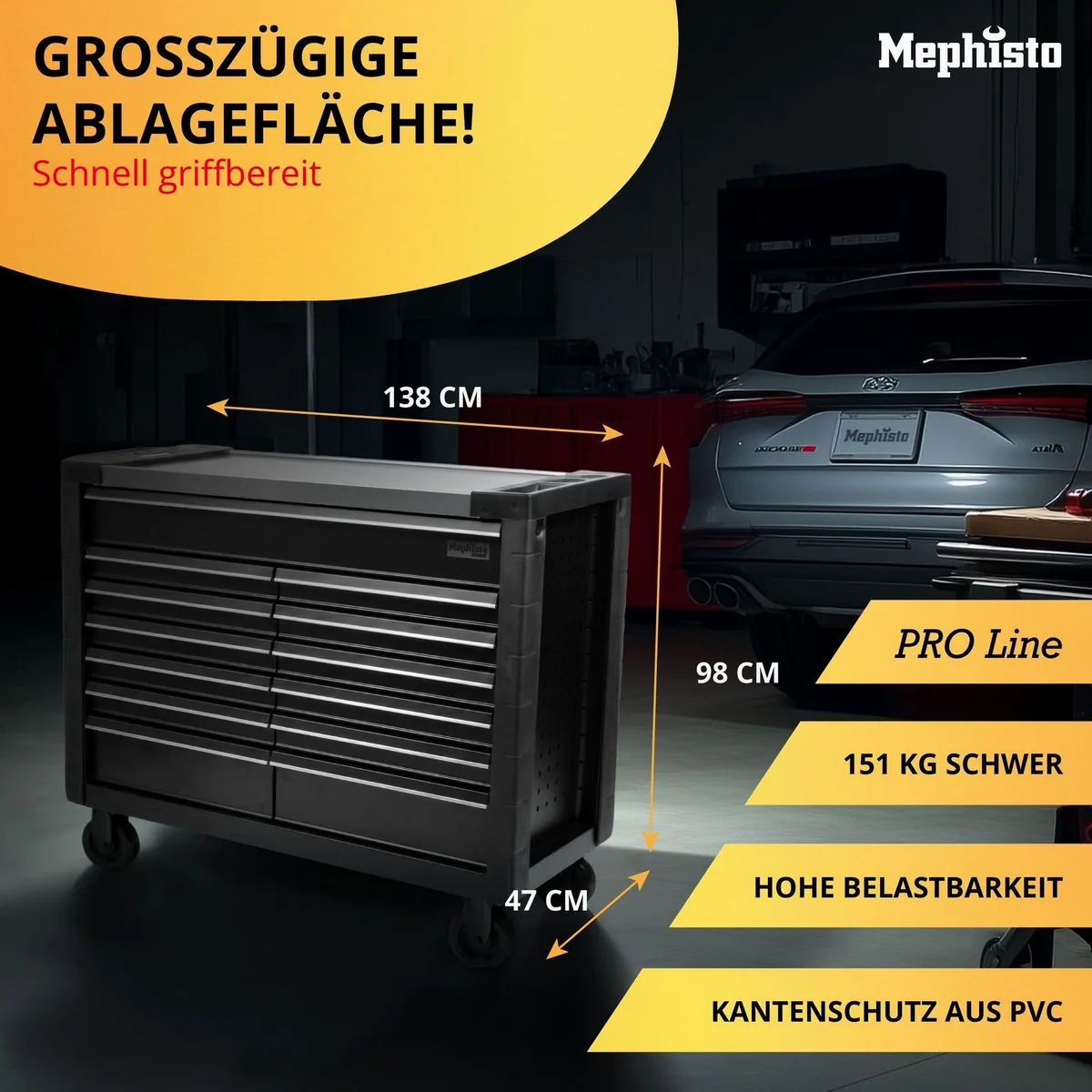 Mephisto-Tools Werkzeugwagen Double Full Black, 13 Schubladen, 412-teiliges Werkzeugset, hohe Belastbarkeit 4