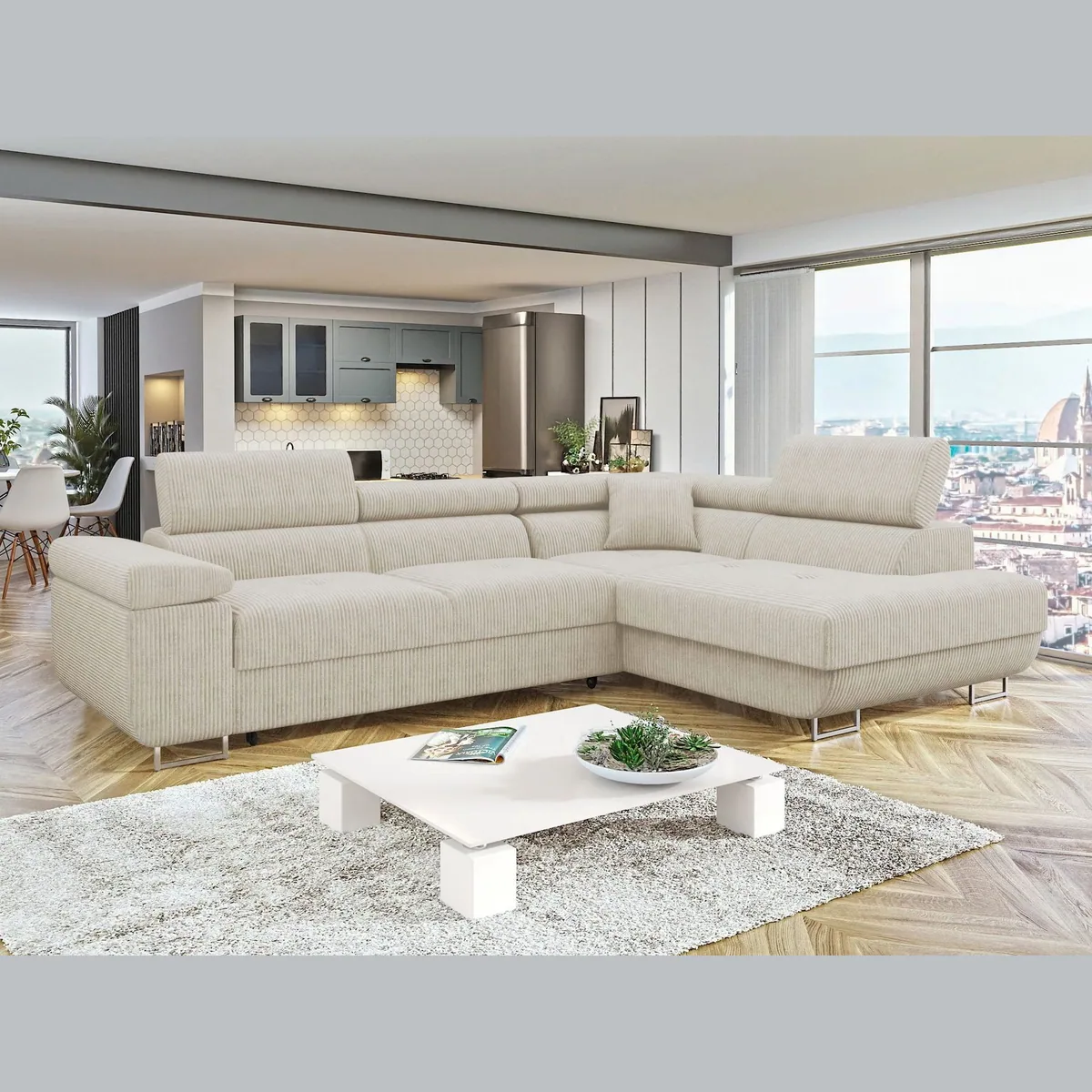 MIRJAN24 Torezio Ecksofa Cord, mit Schlaffunktion und Bettkasten, 274x203 cm
