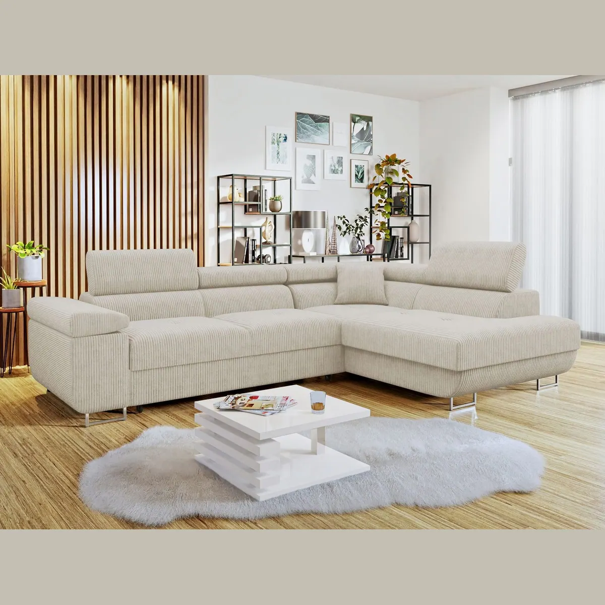 MIRJAN24 Torezio Ecksofa Cord, mit Schlaffunktion und Bettkasten, 274x203 cm 3