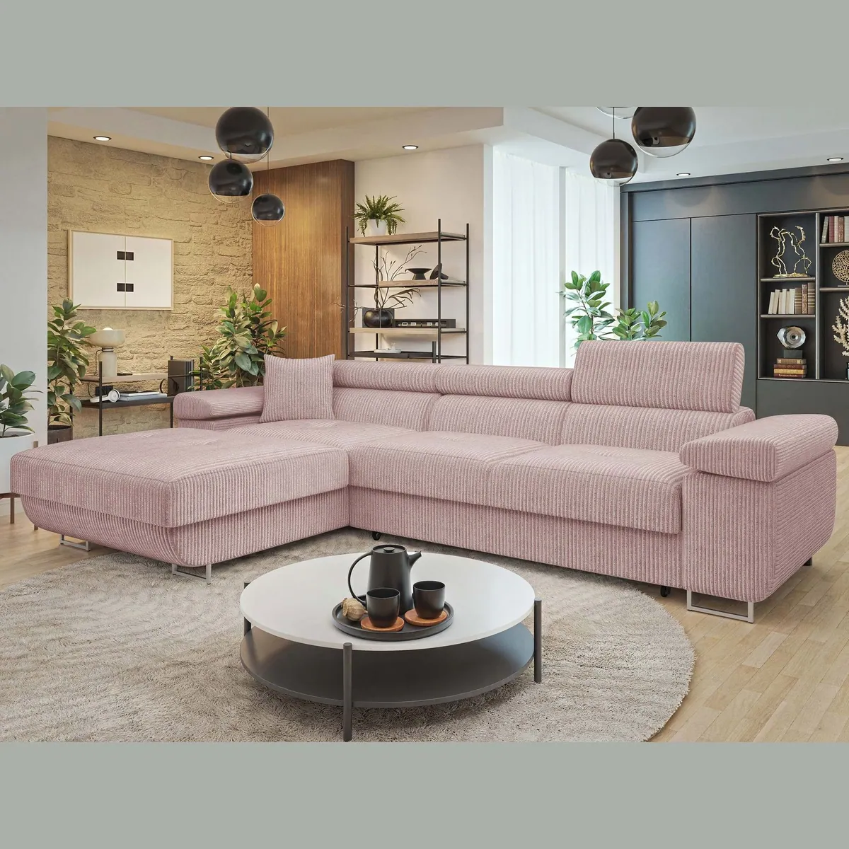 MIRJAN24 Ecksofa Torezio Mini Cord, mit Bettkasten und Schlaffunktion, 280 cm