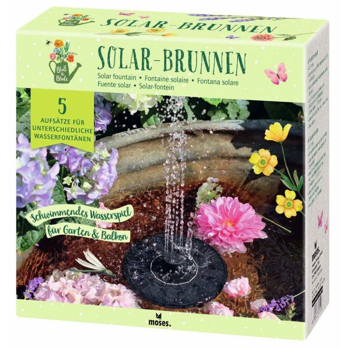 Moses. Verlag Solar-Brunnen, schwimmendes Wasserspiel mit 5 Aufsätzen