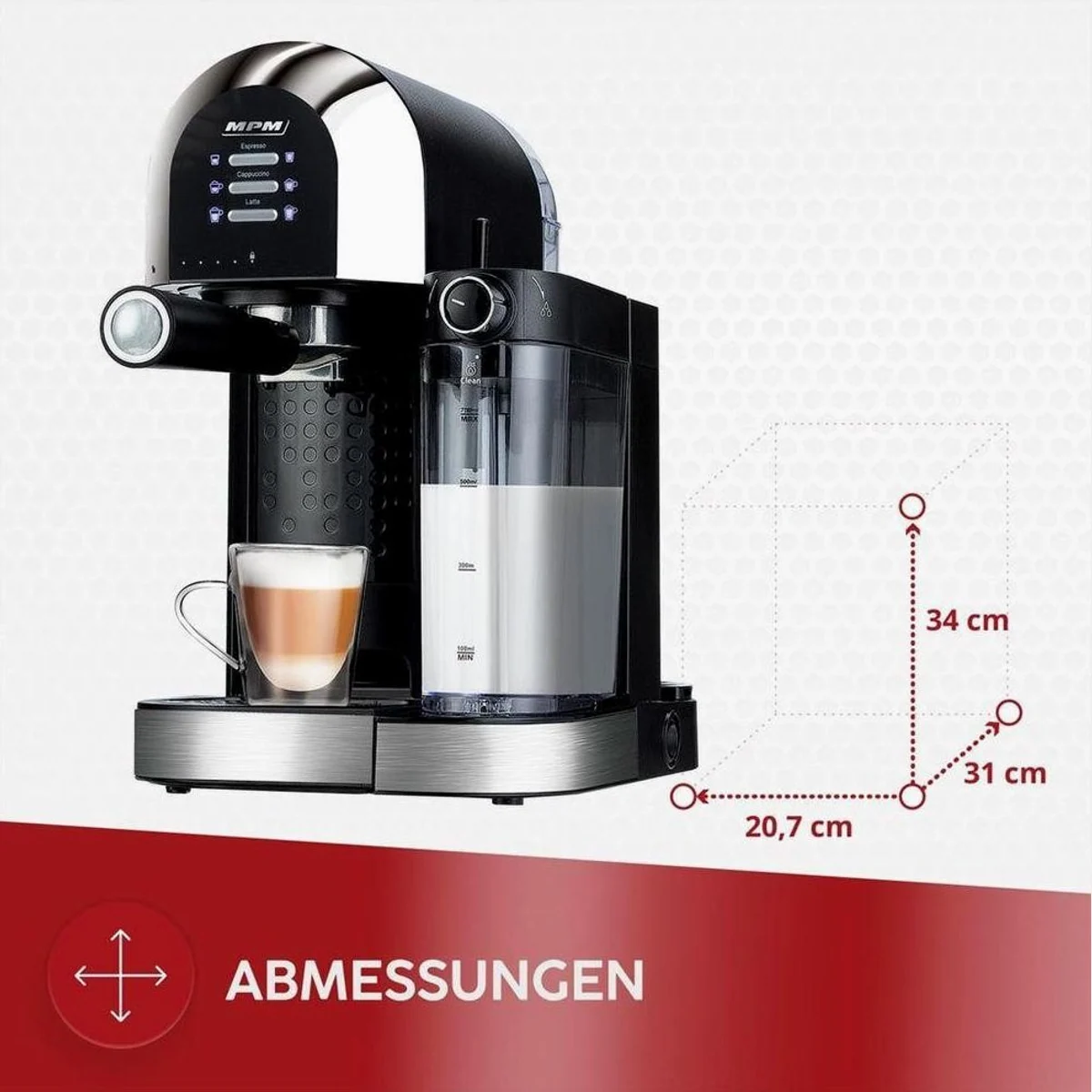 MPM MKW-14M Siebträgermaschine, Automatisches Milchsystem, bis zu 6 Kaffeevariationen 2