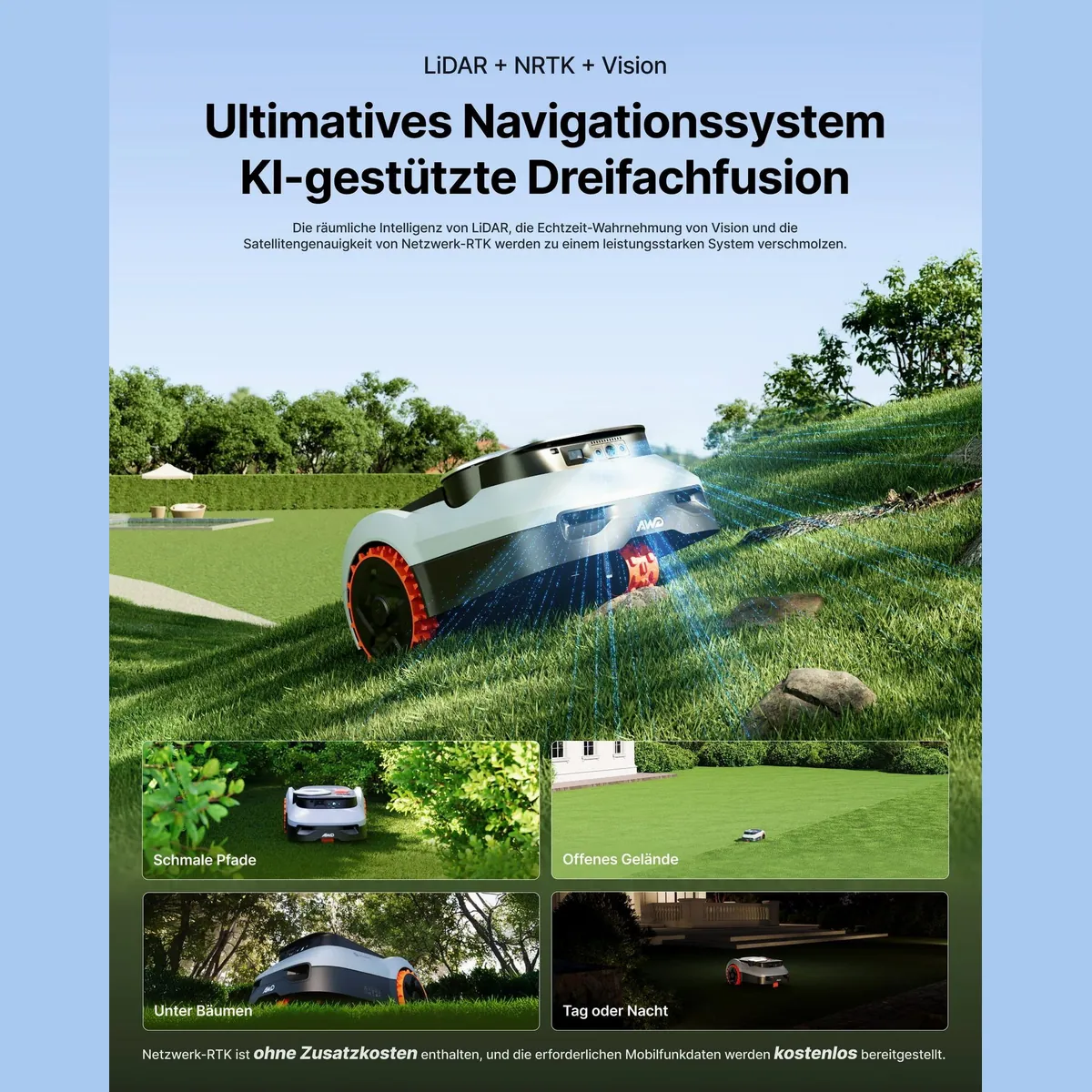 NAVIMOW Rasenmähroboter i210/i220, LiDAR Navigation, Allradantrieb, Auto-Kartierung — bis 1000 m² 2