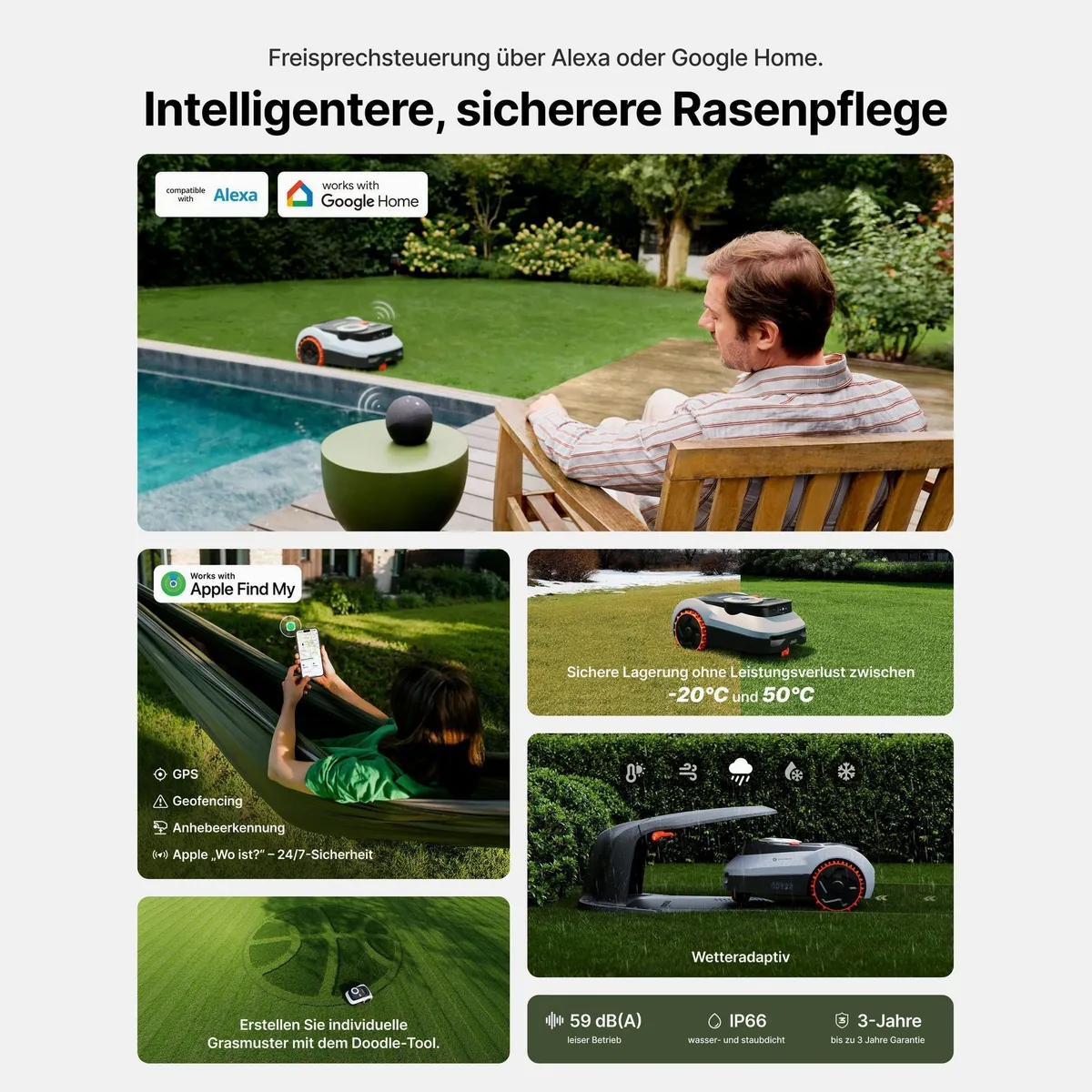 NAVIMOW Rasenmähroboter i210/i220, LiDAR Navigation, Allradantrieb, Auto-Kartierung — bis 1000 m² 3