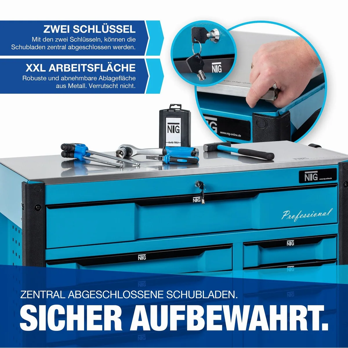 NTG Nutzfahrzeug Technik Werkstattwagen XXL, 457-teiliges Werkzeugset, abschließbar, Carbonoptik 3