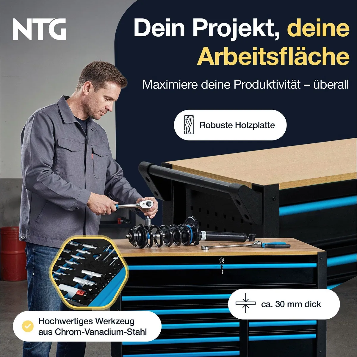 NTG XXL Werkzeugwagen, 471-tlg. Werkzeugset, 12 Schubladen, abschließbar 3