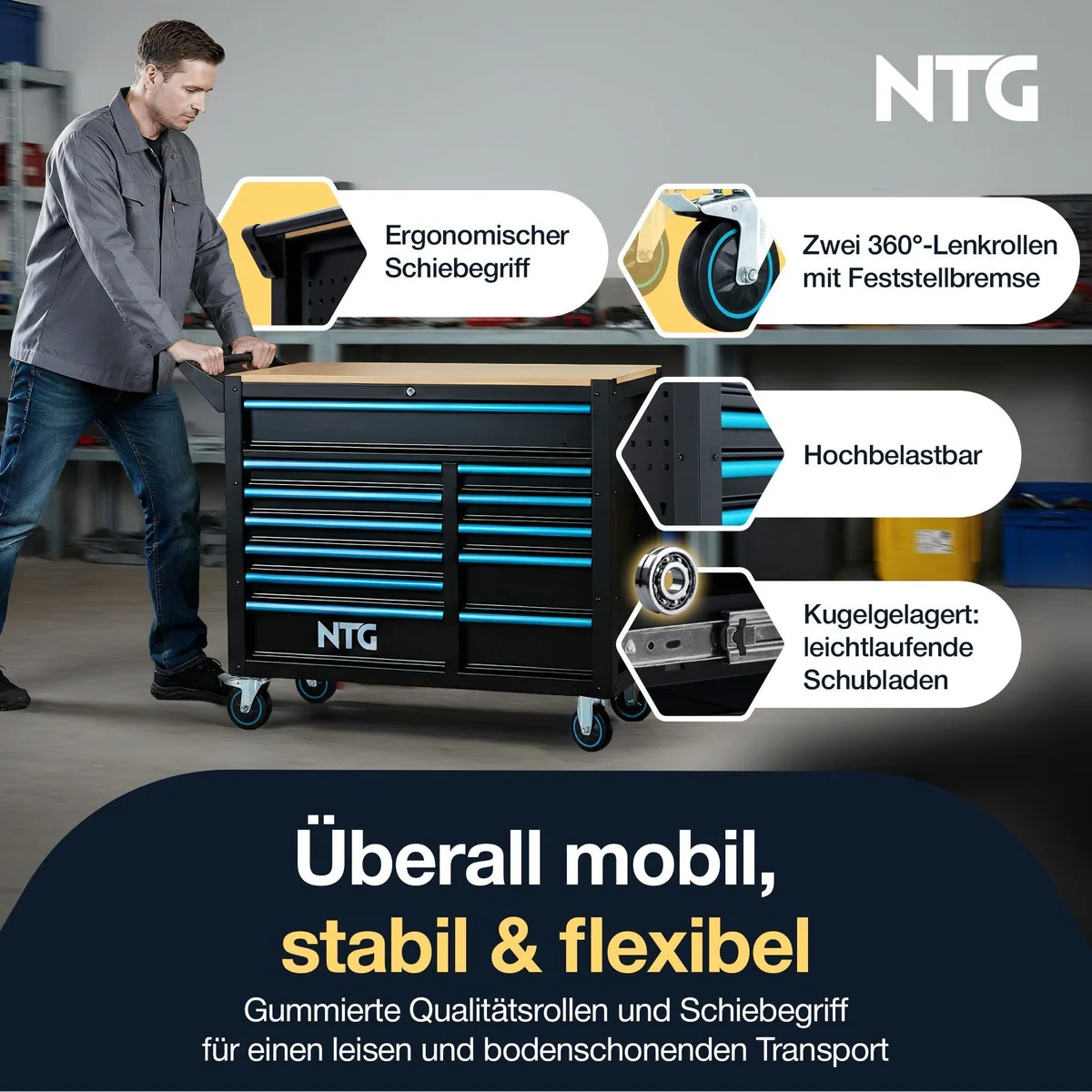 NTG XXL Werkzeugwagen, 471-tlg. Werkzeugset, 12 Schubladen, abschließbar 5