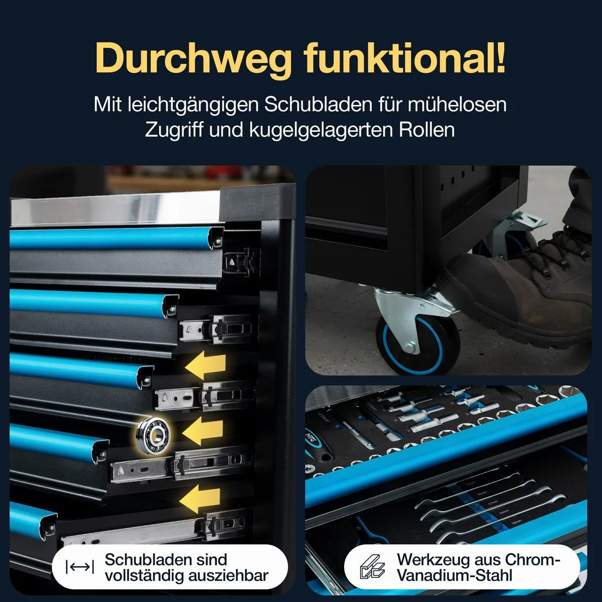 NTG Werkzeugwagen 290-tlg, 7 Schubladen, abschließbar, mobil — max. Traglast 450 kg 3
